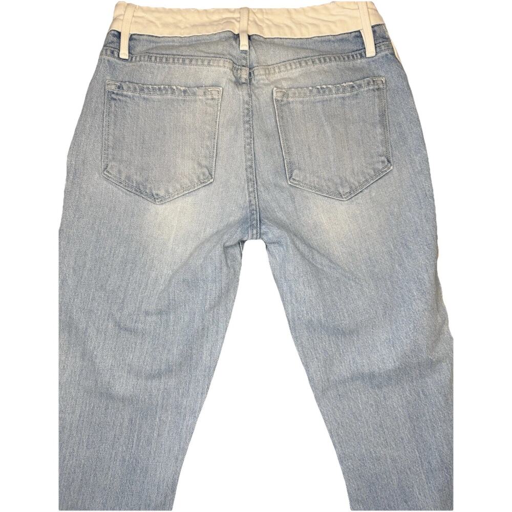 FRAME Le Crop Mini Boot Jeans Womens 24 Blue White Stripe Raw Hem Flare Cropped - Picture 11 of 16